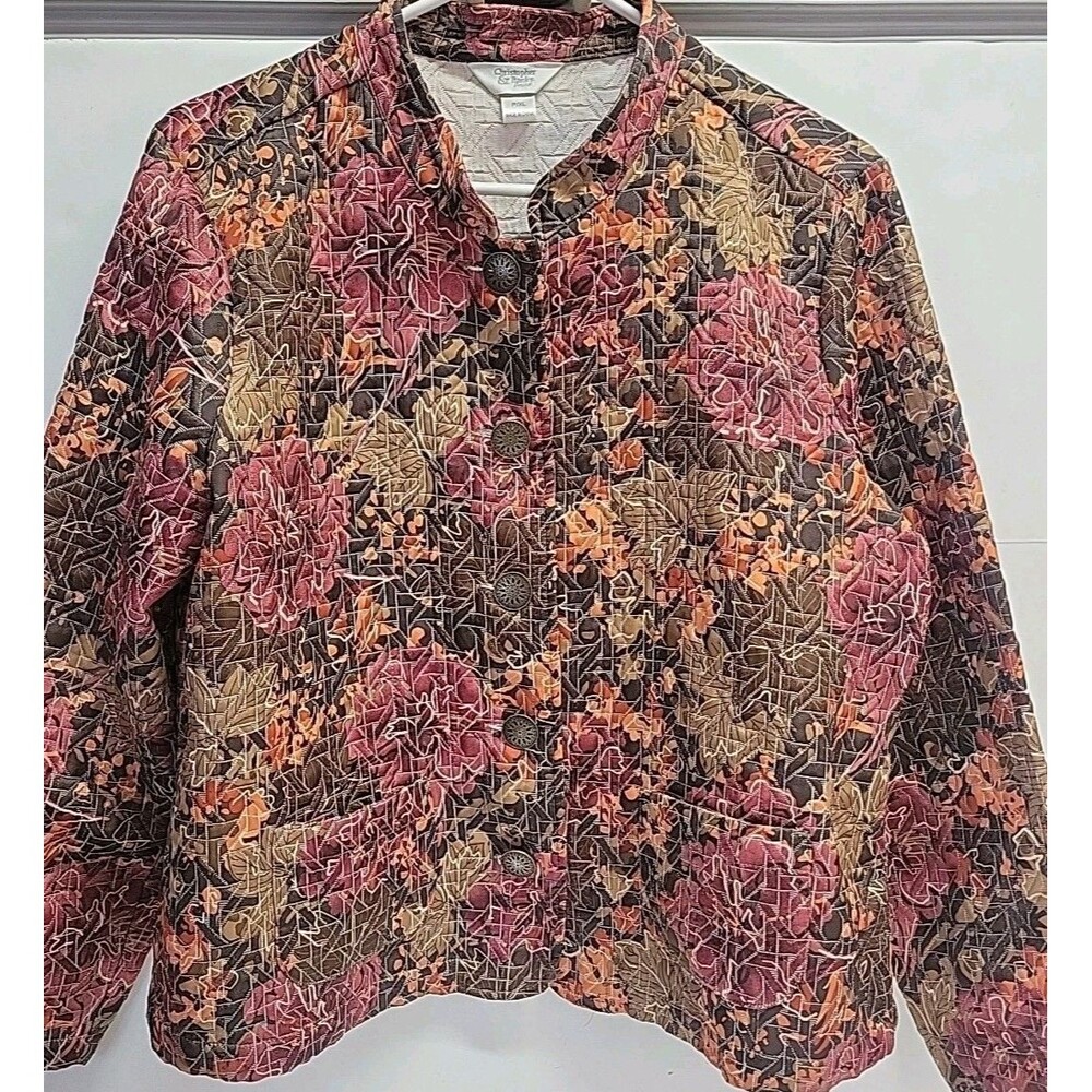 Christopher & Banks Camo Fall Leaf Floral Print Button-Up Quilted Jacket P/XL
